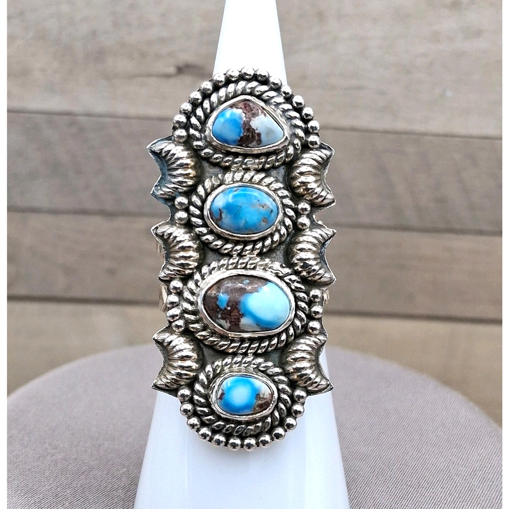 Golden Hills Turquoise Statement Ring Sz 6 Sterling Silver Southwestern Native